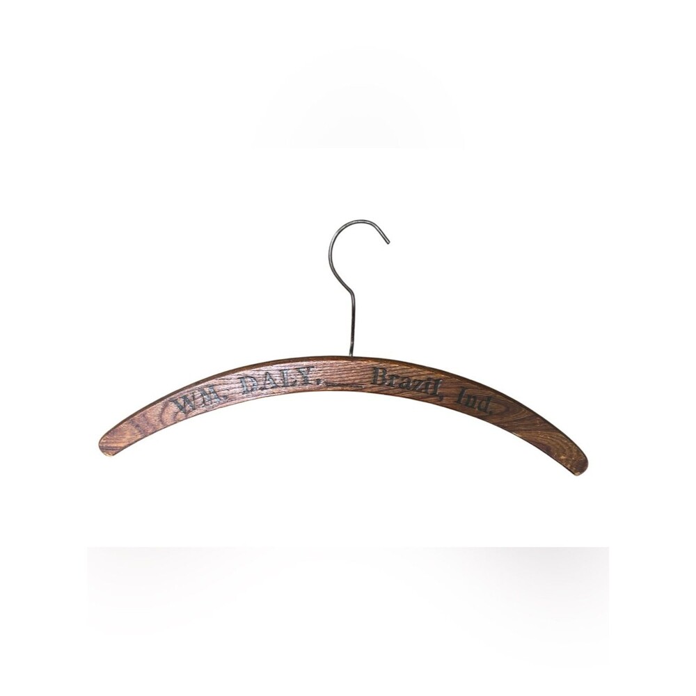 Vintage W. M. Daly Wood Hanger  Brazil, Indiana Solid Wood Dark Stain Americana